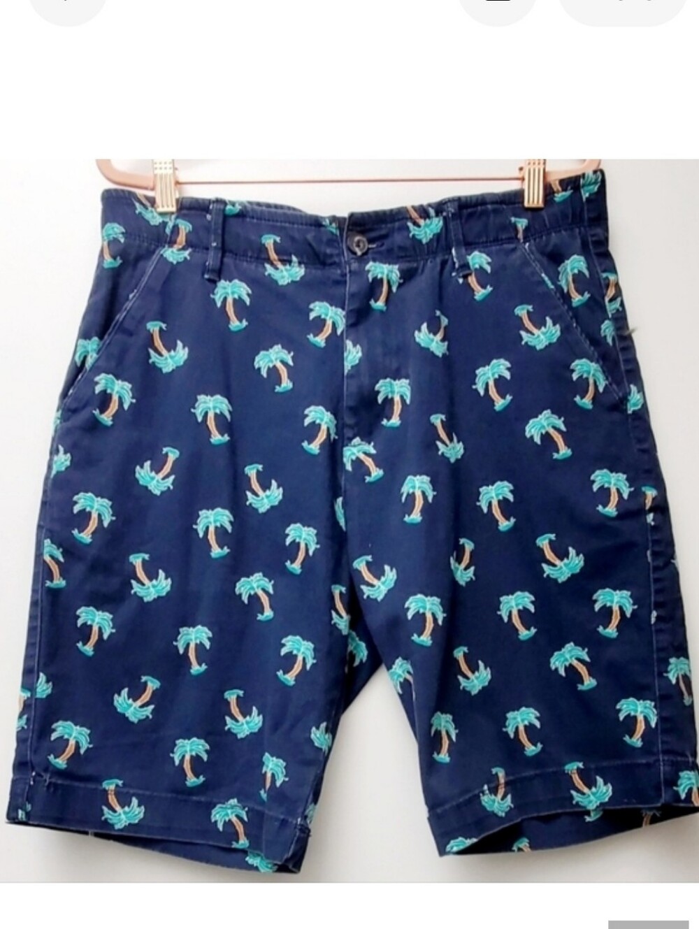 Plugg Flex Waist Dark Blue Tropical Palms Shorts Side Pockets Size 32